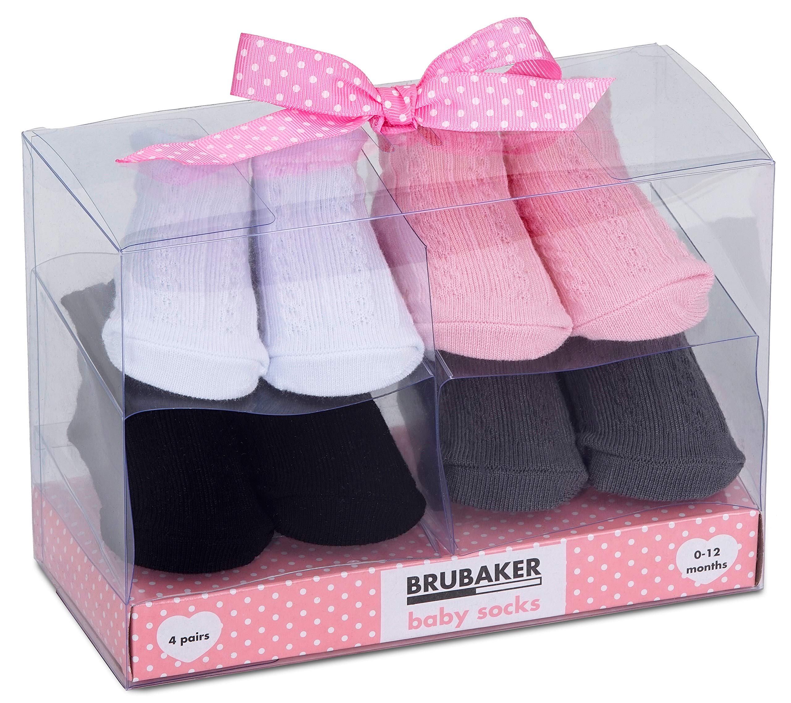BRUBAKER 4 Pairs of Baby Socks Girls 0-12 Months - Plait Pattern - Newborn Gift Set for Infant - Cotton