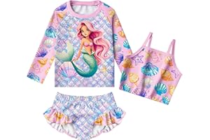 LQSZ Girls Rash Guard Sets Long Sleeves Swimsuit 3 Pieces Tankini Bathing Suit Swimwear for Girls 3-12 Years