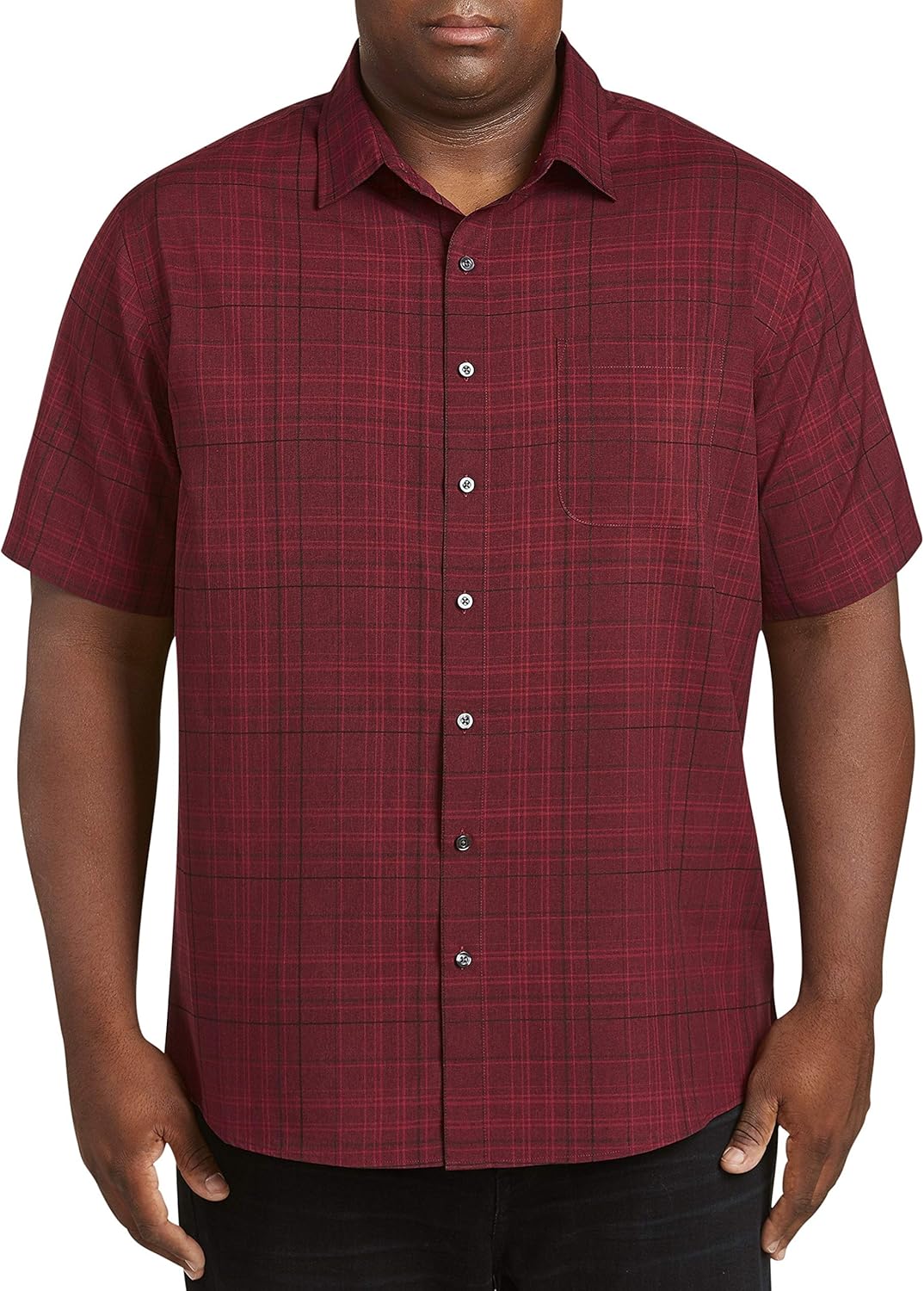 Synrgy by DXL Big and Tall Medium Plaid Microfiber Sport Shirt Burgundy