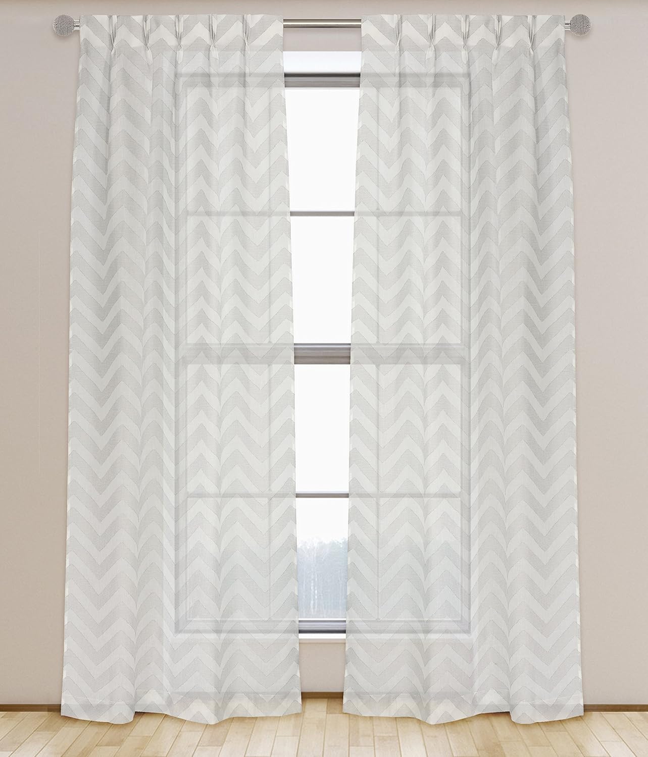 LJ Home Fashions, White/Grey Treasure Semi Sheer Geometric Linen Look 2-Piece Pinch Pleat Hidden Tab Curtain Set, 30x95-in, 30
