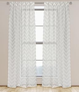 LJ Home Fashions, White/Grey Treasure Semi Sheer Geometric Linen Look 2-Piece Pinch Pleat Hidden Tab Curtain Set, 30x95-in, 30