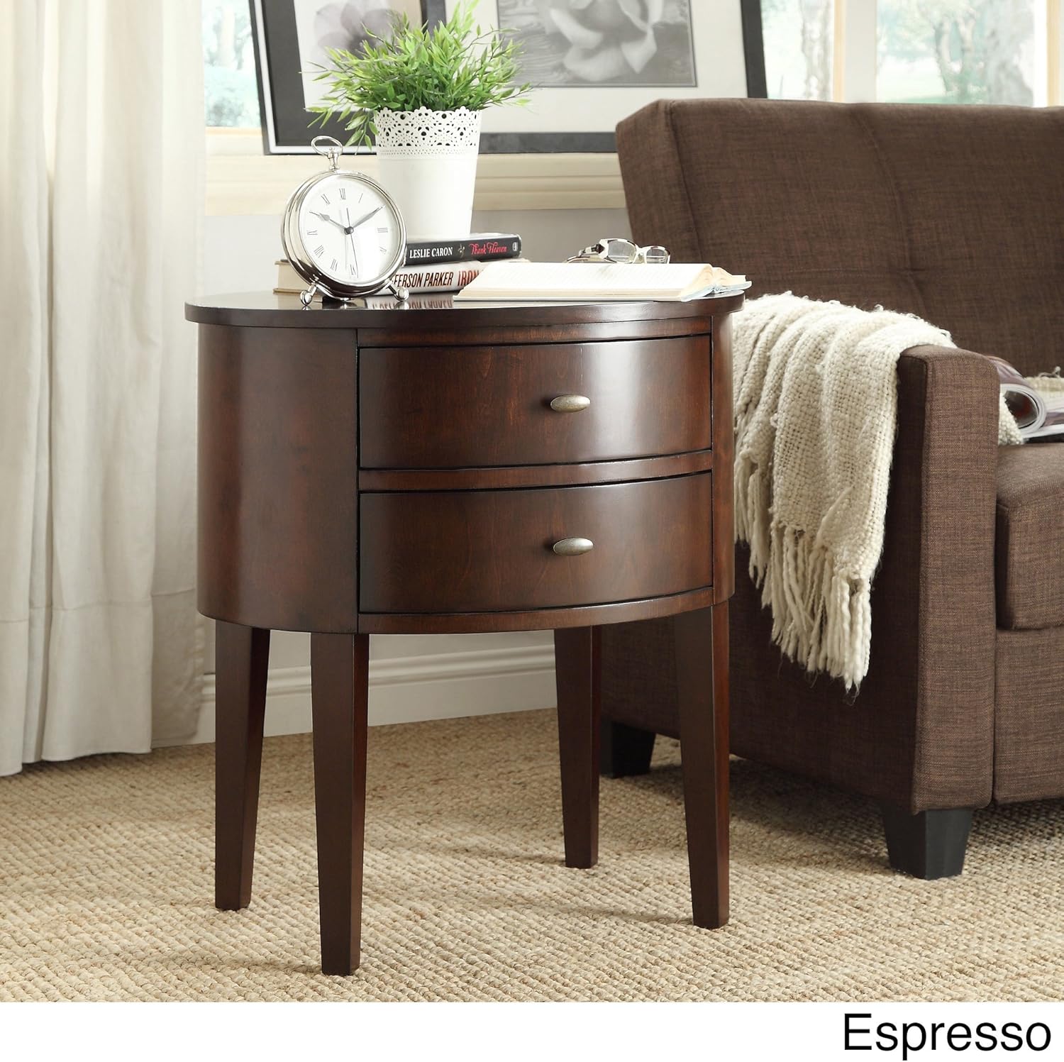 Amazon Com Casual Aldine 2 Drawer Oval Wood Accent Table Espresso