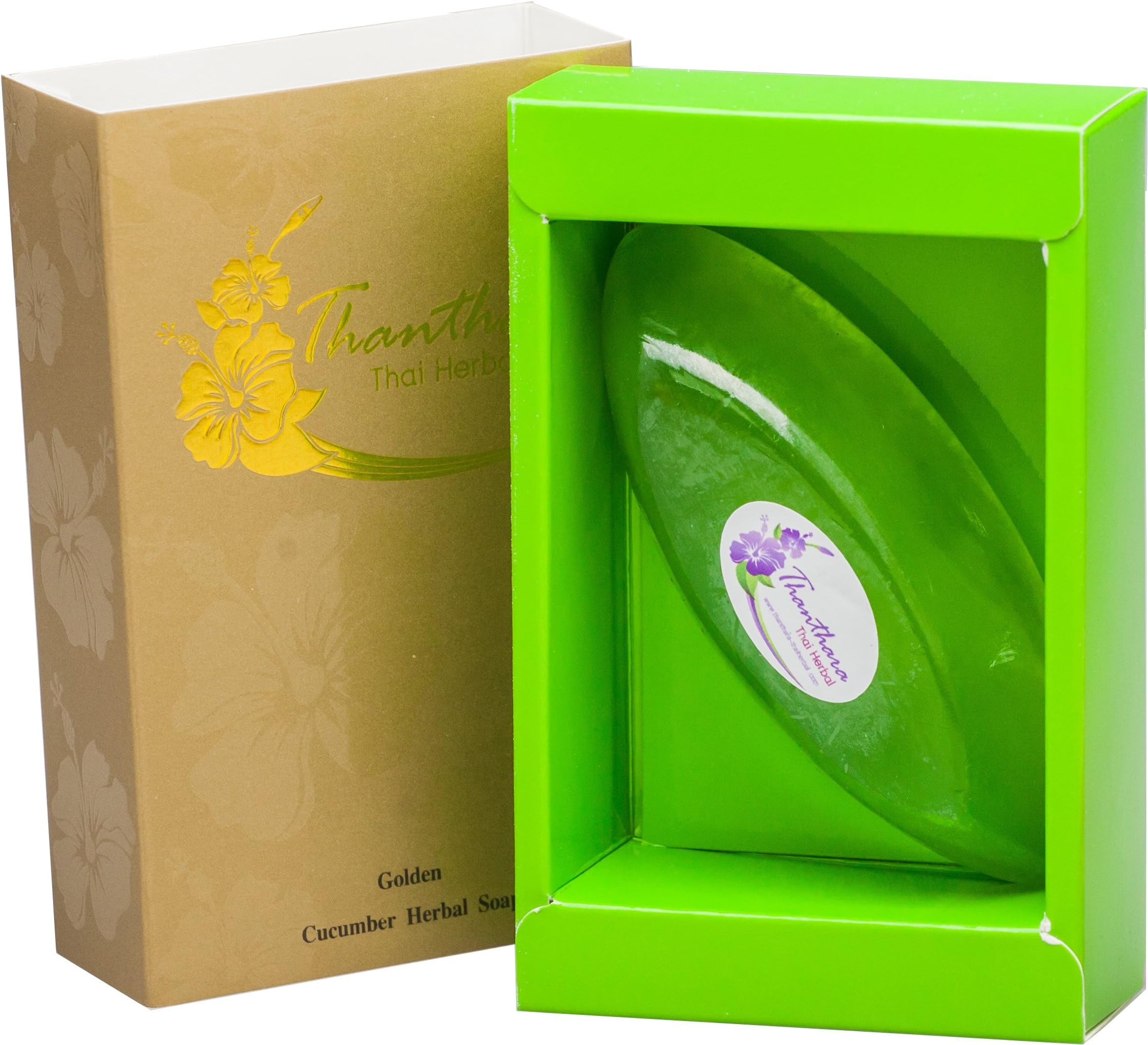 Cucumber Herbal Golden Soap Bar 60 Gram for Body & Face Usage Natural Light Green Color (Contain 99.9% Gold Powder)-Health