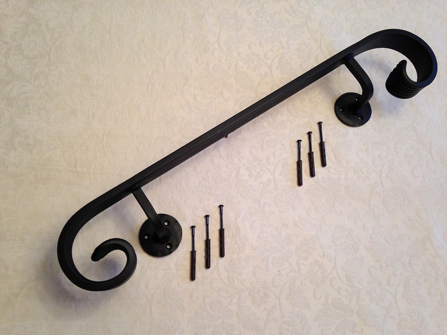 S G Curtain Poles Black Wrought Iron Metal Grab Rail 50cm Long