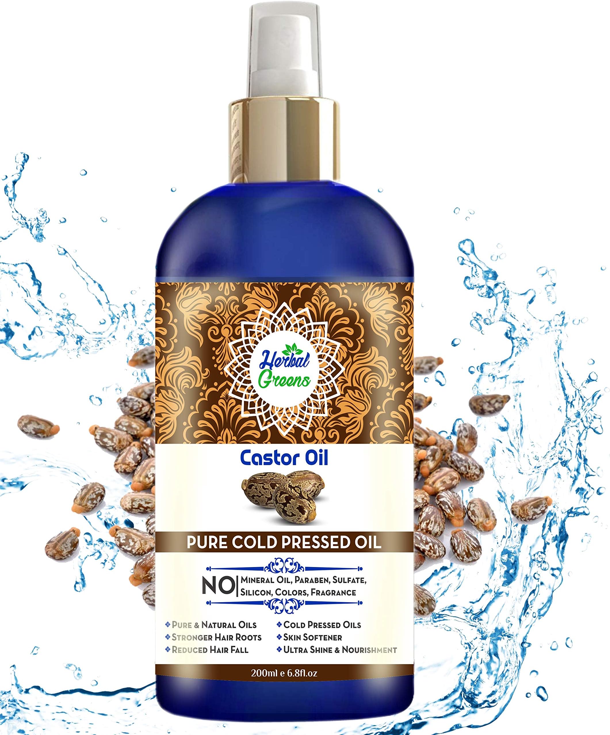 HerbalGreens Pure Castor Oil (ColdPressed) For Hair, Body, Skin Care, Eyelashes - 200 ml