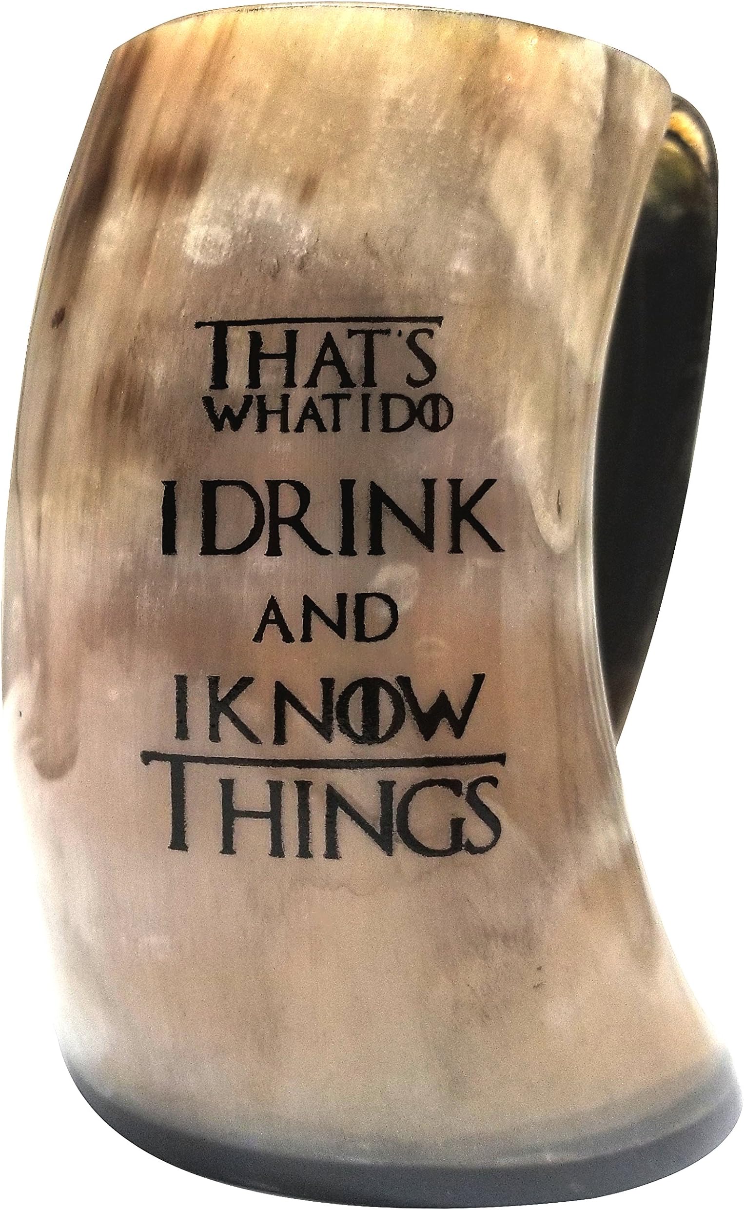 Uniquely Handcrafted & Polished"That's What I Do I Drink & I Know Things" Viking Drinking Horn - Inspired by Game of Thrones - Perfect Ale/Beer Mug Gift