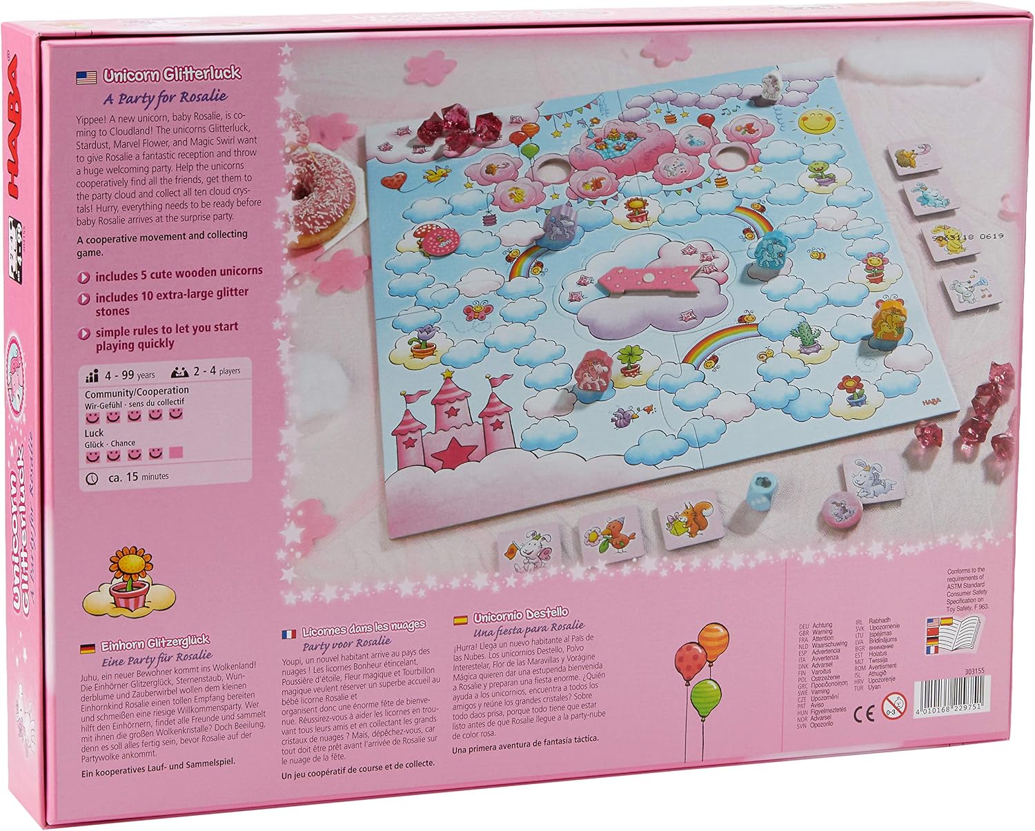 HABA 303155 "A Party for Rosalie" Unicorn Glitter Luck Game, Pink,purple,turquoise,yellow - Image 3