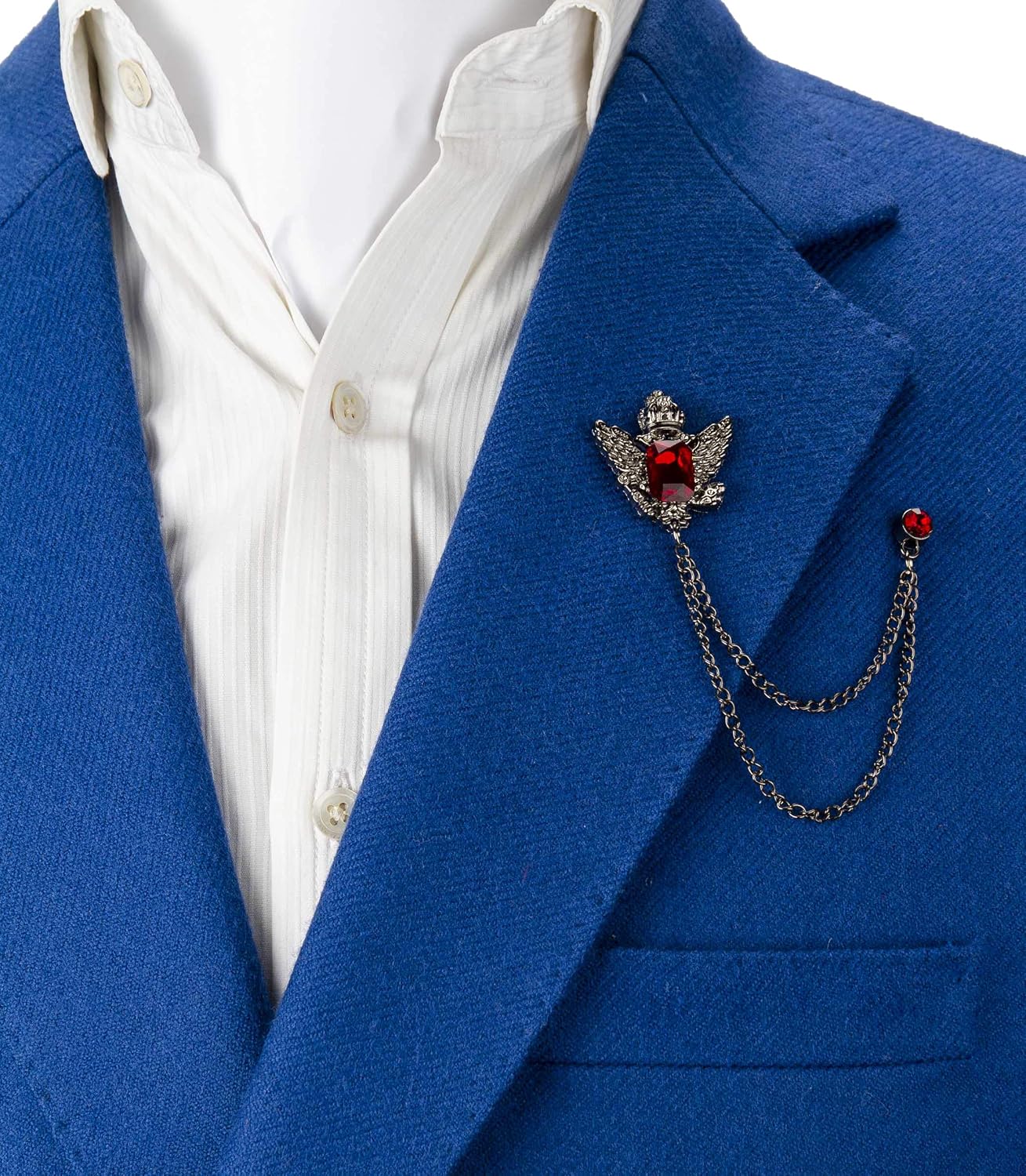 Brooch Lapel Pin for Men Gun Metal with Red Stone Crown Hanging Chain Lapel pin Badge Coat Suit Wedding Gift Party Shirt Collar Accessories - Image 3