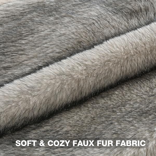 FUTEI PACK OF 2 FAUX RACCOON FUR PLUSH THROW PILLOW COVERS 18X18 INCH SOFT FLUFFY FARMHOUSE DECORATIVE CUSHION CASE MODERN LUXURY ACCENT FOR COUCH BED LIVING ROOM, BEIGE GRAY