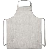 AKCOT 100% Cotton Chambray Apron with Pocket and Adjustable Neck with Long Ties Apron 25" X 31" for Women Men Chef Cooking, Baking, Gardening, Beige