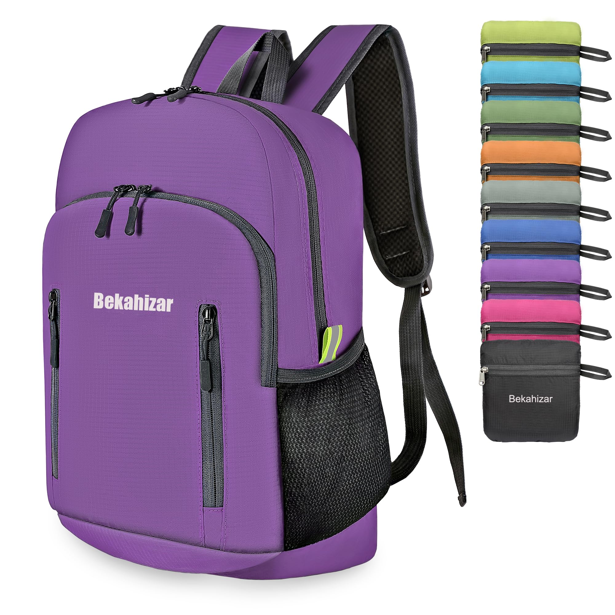 Bekahizar 20L Ultra Lightweight Backpack Foldable Hiking Daypack Rucksack Water Resistant Travel Day Bag for Men Women Kids Outdoor Camping Mountaineering Walking Cycling Climbing (Purple)