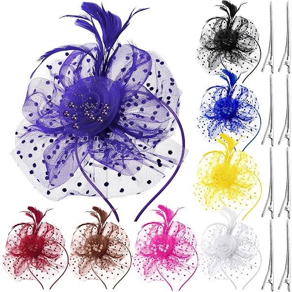 6 Pcs Derby Party Hat Headband Set Fascinator Hair Clip Cocktail Feathers Wedding Church Derby Kentucky Cocktail Feather Dressy  main image 3
