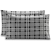 Elegant Comfort Pattern Printed Pillowcases 2-Piece Set Egyptian Quality Microfiber 1500 Thread Count - Classic Design Soft and Smooth Weave, Wrinkle Resistant, Plaid Queen Pillowcase, Gray