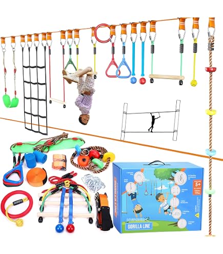 Ninja Warrior Spinning Wheel Kit - Monkey Line & Gorilla Line Expansion With Buckles & Carabiners