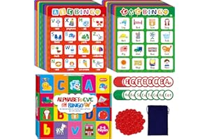 SpriteGru Alphabet & CVC Bingo Game, 12 Bingo Board ABC Letters, CVC Words Phonetic Game, Letters Phonetic Awareness Early Educational Learning Toys - Ages 4 and up, Perfect for Classroom & at Home
