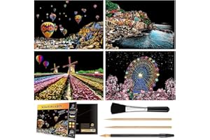 NAIHEY Scratch Art Rainbow Painting Paper, Craft Art Set: 4 Sheets (A4) with 4 Tools, DIY Scratchboard Crafts Womens Hobbies, Engraving Arts for Adults Scratch Painting Christmas Birthday Party Gift