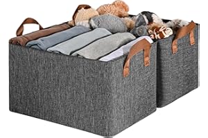 GRANNY SAYS Storage Baskets for Shelves, Closet Organizer Bins, Clothes Storage Bins with Metal Frame, Large Baskets for Organizing and Storage, Collapsible, Dark Gray, 2-Pack