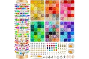 Gloween 16000 Clay Beads Bracelet Making Kit, 144 Colors Flat Beads for Friendship Jewelry Making, Polymer Heishi Beads with Pendant Charms, Art Crafts Great Gift for Girls Ages 6-12