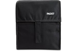 PackIt Freezable Lunch Bag, Black, Built with EcoFreeze Technology, Foldable, Reusable, Zip and Velcro Closure with Buckle Handle, Perfect for School and Office Lunches