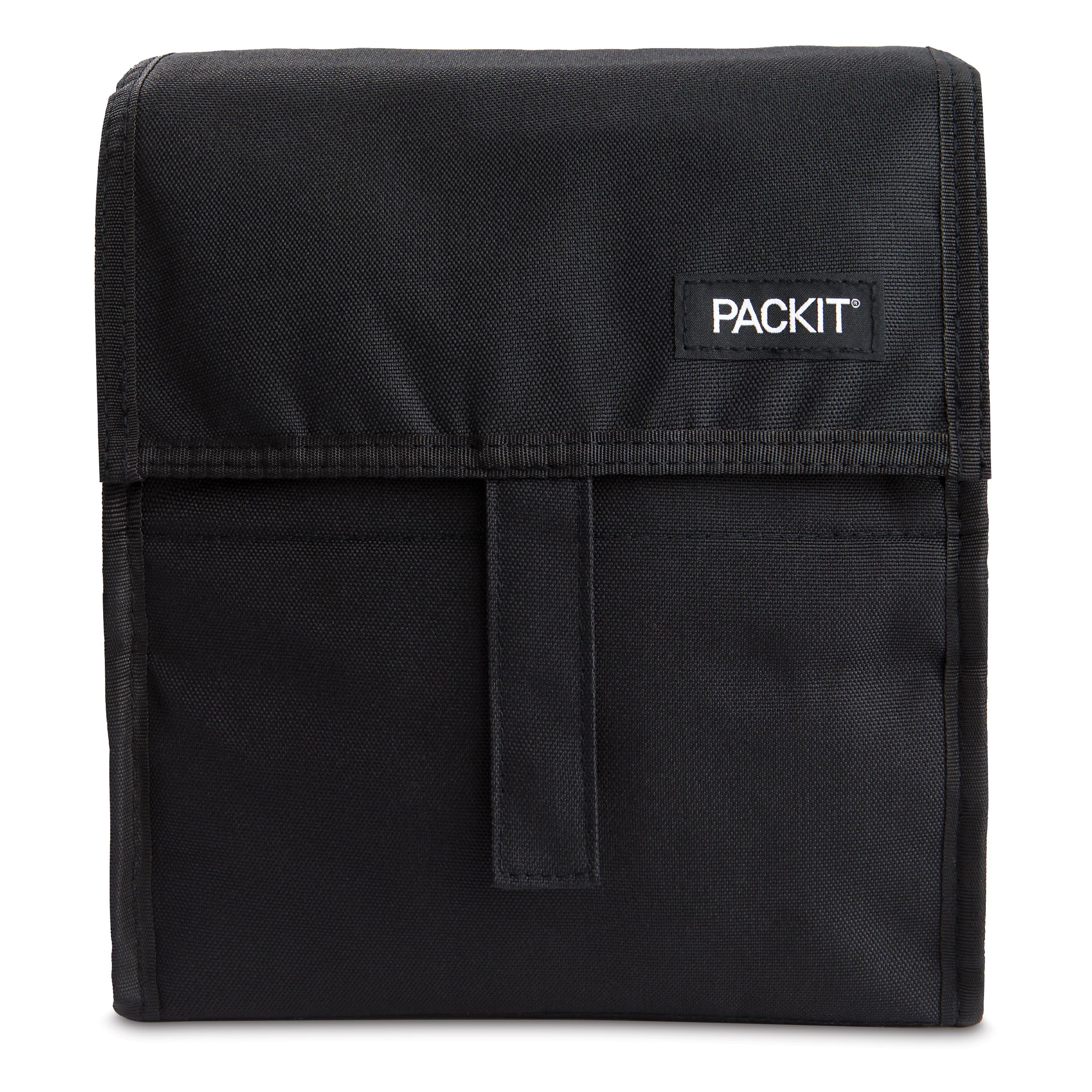 Packit Freezable and Foldable Lunch Food Cooling Bag with Gel Lining and Zip Opening, Fabric, Black