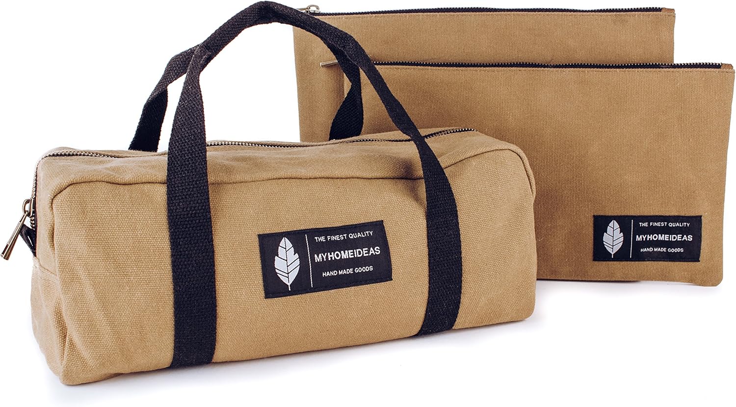 Tool Bag Utility Tool Pouch | Heavy Duty Metal Zipper & Durable Military Waxed Canvas | Accessories Organizer For Construction, Electrician, Technician | Set of 3