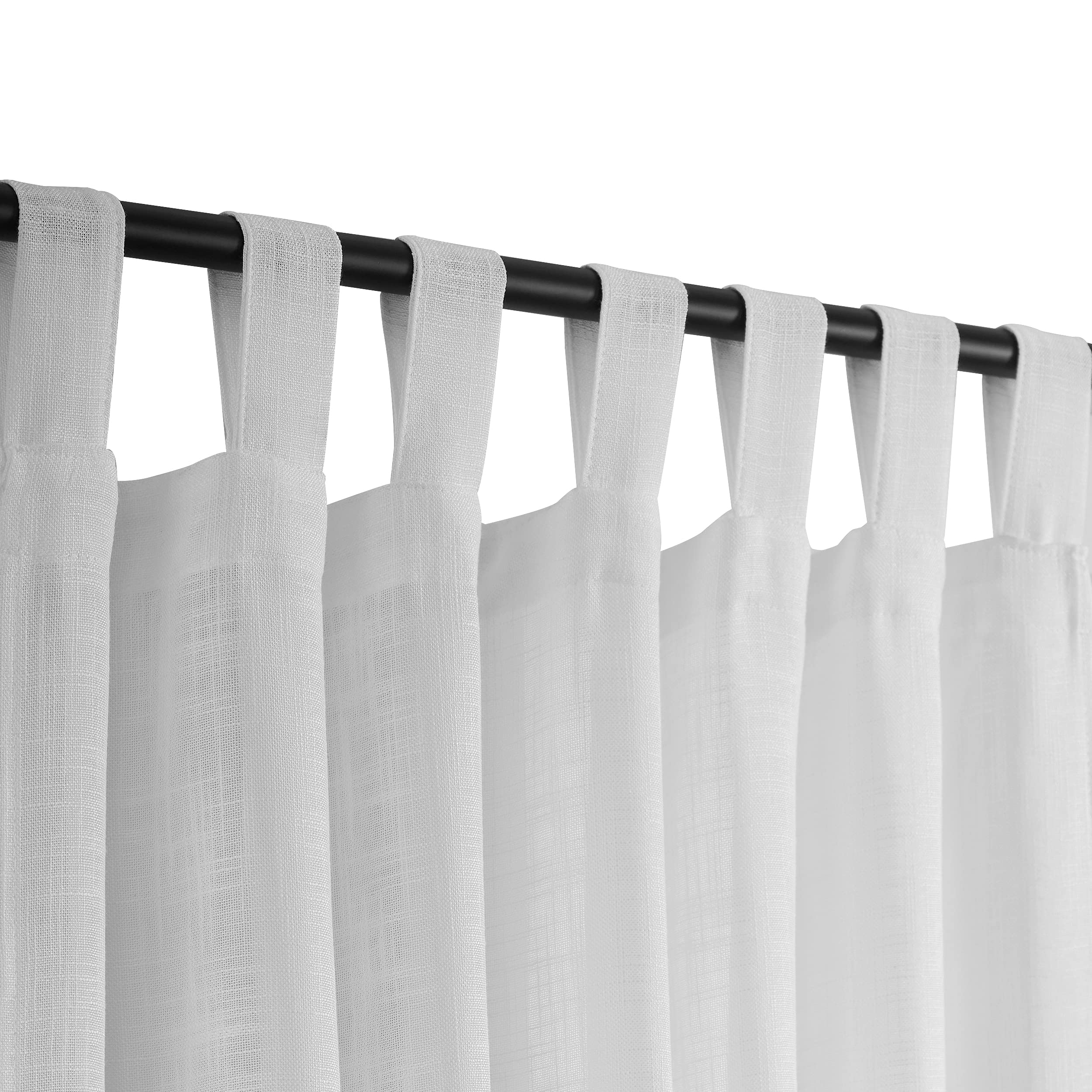 Photo 1 of VOILYBIRD White Linen Semi Sheer Curtains Tab Top Light Filtering Elegant Curtains & Drapes for Living Room 52 x 63 Inch Length, 2 Panels