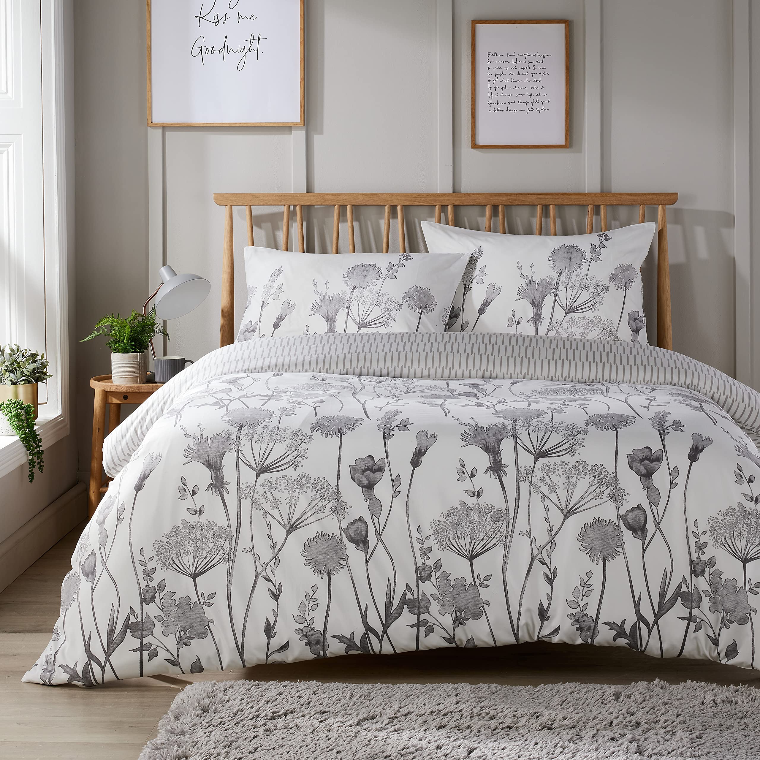 Olivia Rocco Easy Care Printed Duvet Cover Set 100% Polyester Breathable Stylish Comforter Reversible Quilted Bedding Bed Sets With Pillowcases MEADOW DUVET SET, GREY SINGLE โ image 1