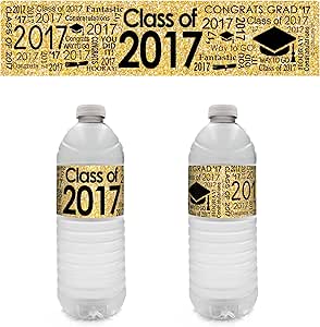 Amazon.com: Class of 2017 Graduation Party Water Bottle Labels - Set of 20 (Black and Gold ...