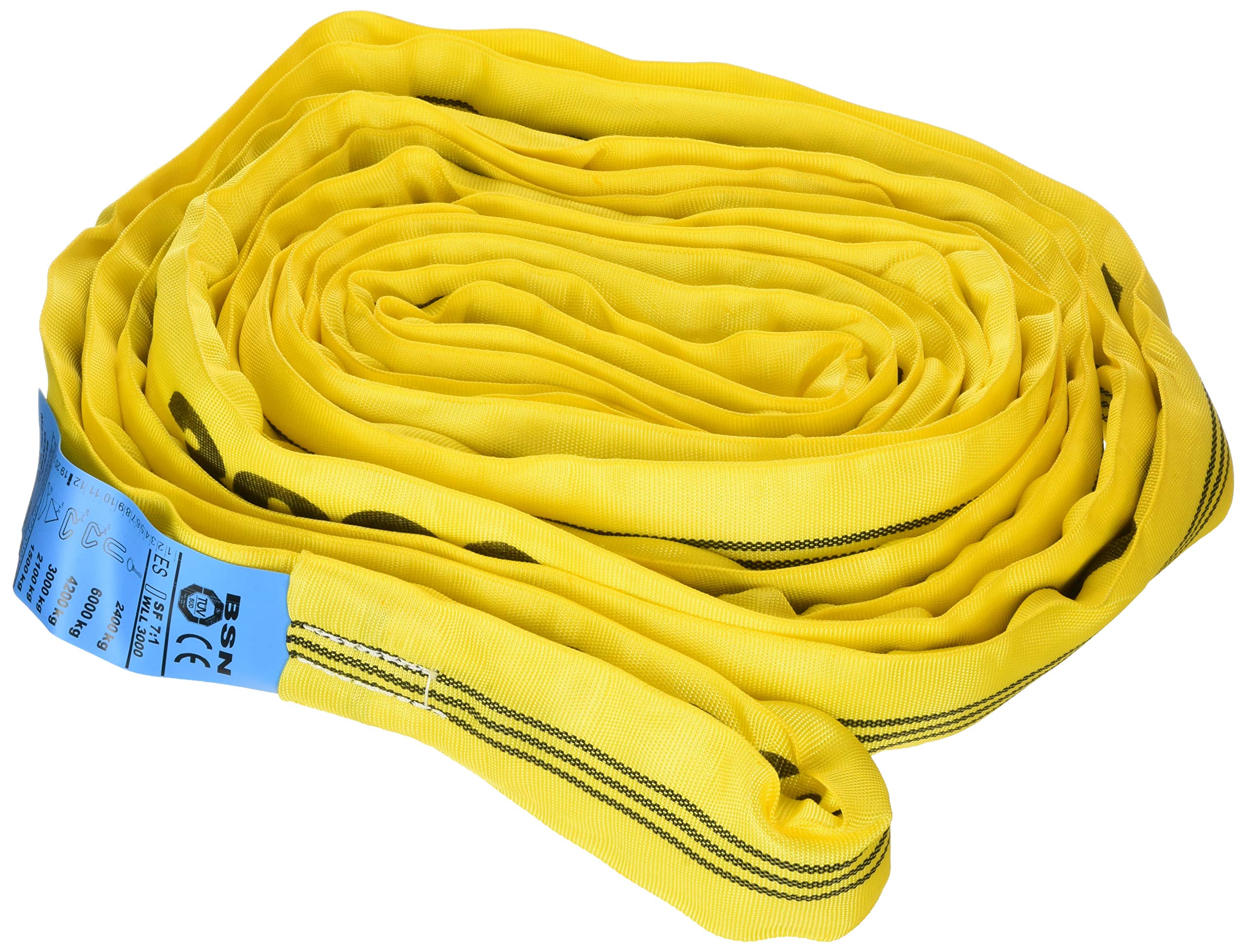 Braun GmbH 30081RS Round Sling, 3000 kg Load Capacity, 8 m Circumference = 4 m Usable Length, Continuous with Polyester Core, Yellow