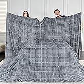 Serenhom Soft Cozy 120x120 Inches Seamless Oversized King Fleece Blanket, Line Pattern Giant Huge, Extra Large 10'x10' California King Blanket for Sofa, Family, Travel, Line Dark Grey
