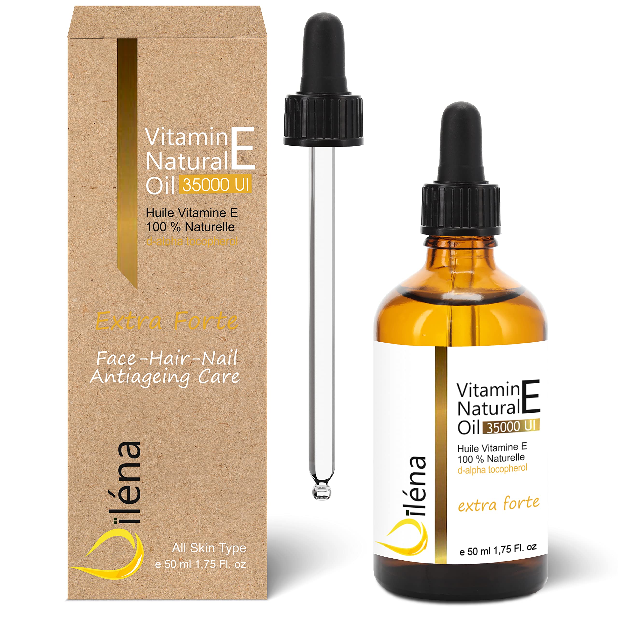 Vitamin E Oil (tocopherol) 100% natural Vegan, Anti Aging Face Care, Waterproof make-up remover, Body and Hair, Nails and Cuticles, Repairing Moisturizer for Hands 50 ml