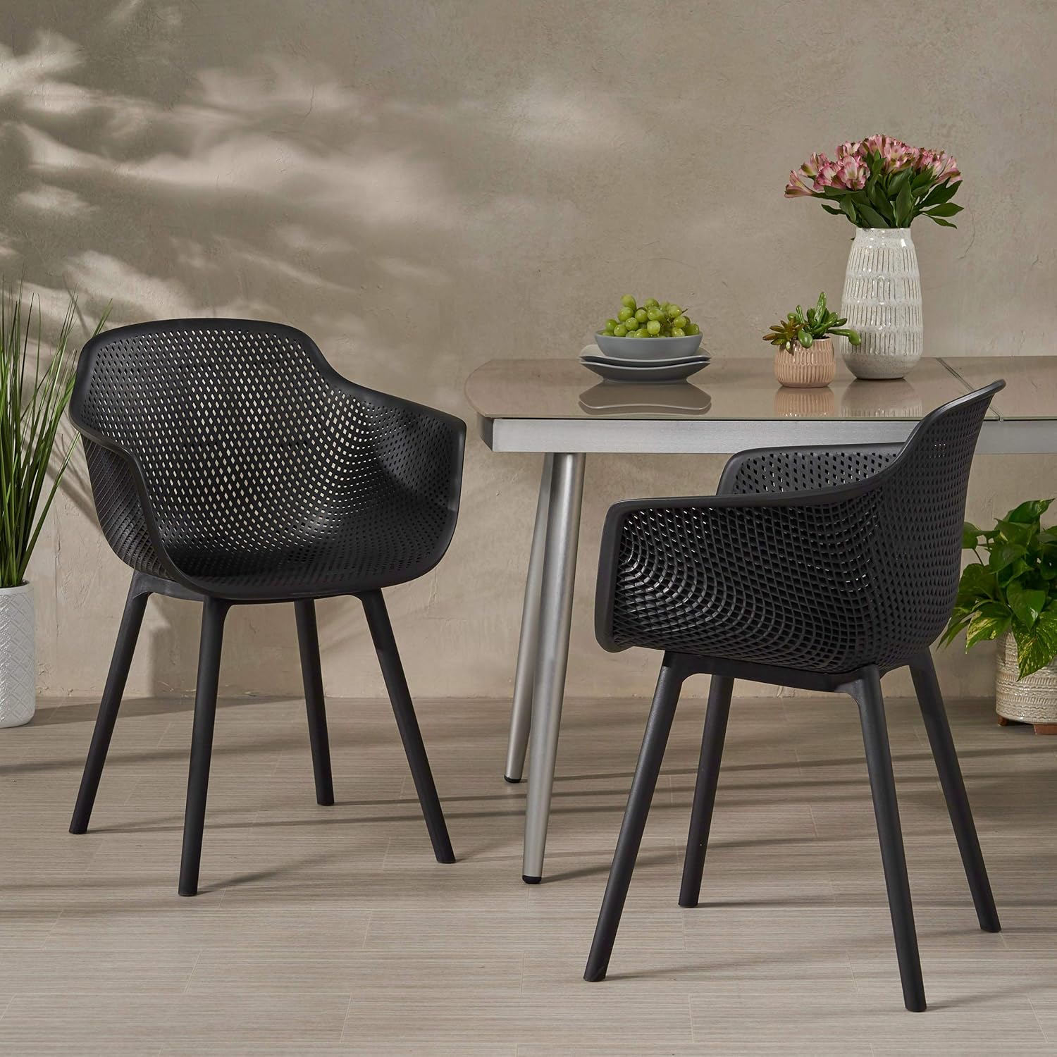 Christopher Knight Home 312466 Davina Outdoor Dining Chair (Set of 2), Black : Garden & Outdoor
