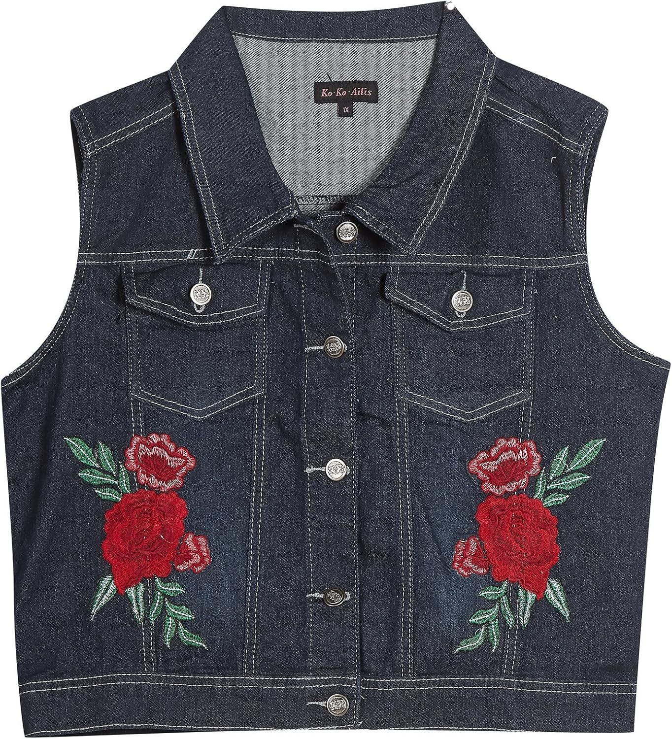 Plus Size Floral Embroidered Denim Vest Size 3X Color Blue at Amazon