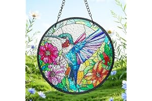 H&D HYALINE & DORA Hummingbird Stained Glass Window Hanging Hummingbird Suncatcher Wall Decor for Cafe Home Decor Bird Lover Gift for Mom, Grandma, Wife, Teacher (6.3 Inch)