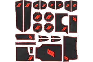 SENSHINE for Dodge Charger Accessories 2015-2021 2022 2023 2024 Non-Slip Anti Dust Cup Holder Insert Center Console Shifter Liner Trim Door Packet Mats Premium Custom Interior 24PC Set (Red Trim)