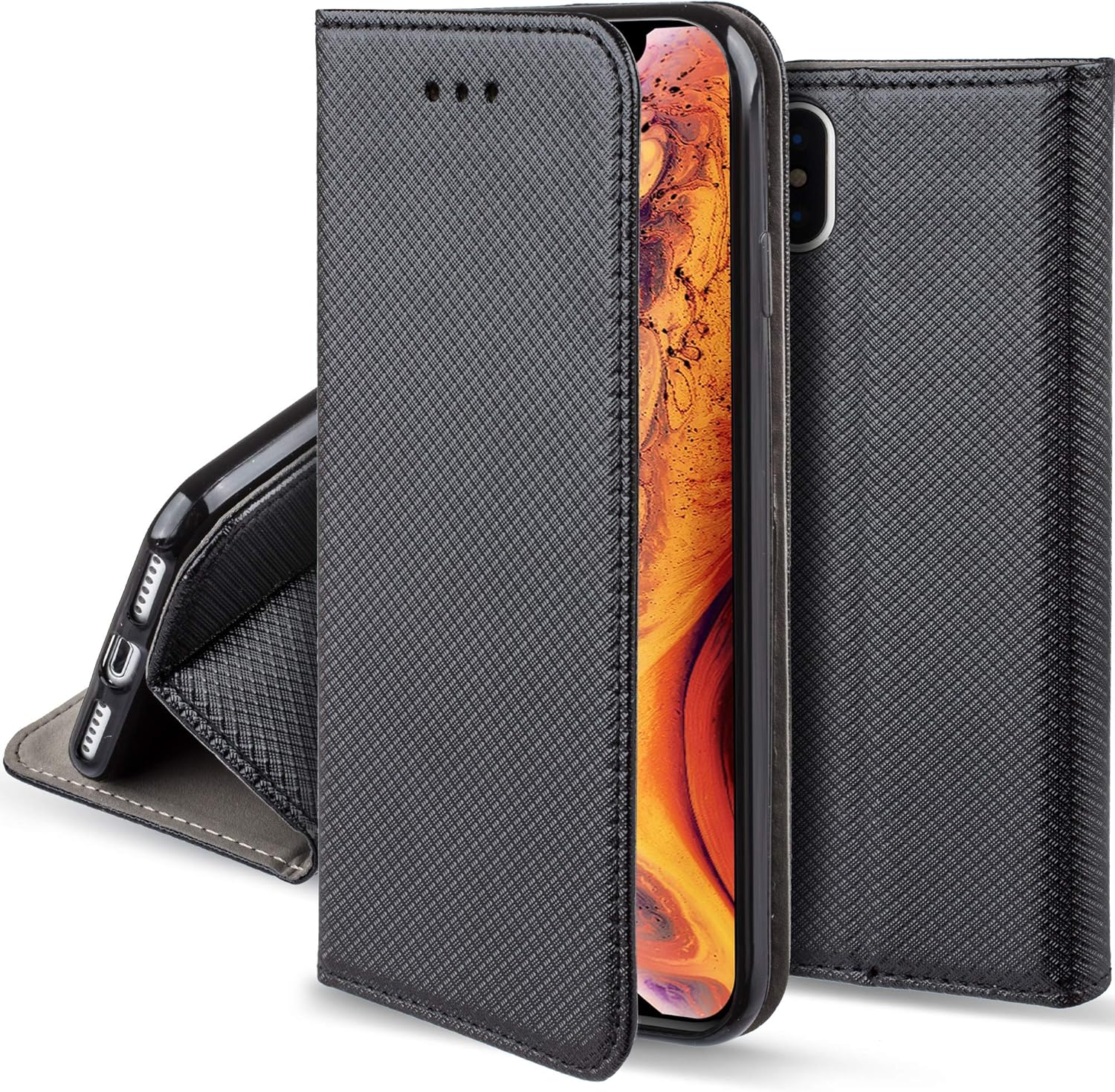 Moozy Case Flip Cover for iPhone XS Max, Black Smart Flip
