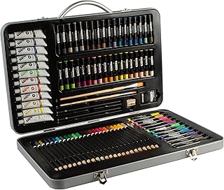 Mont Marte Premium Malset – 90-teilig – Hochwertiger Malkoffer aus Aluminium mit essentiellen Malmedien – Acryl-, Ölpastellfarben, Stifte, Pinsel und vieles mehr