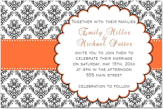 Amazon Com 100 Wedding Invitations Orange Black White Damask