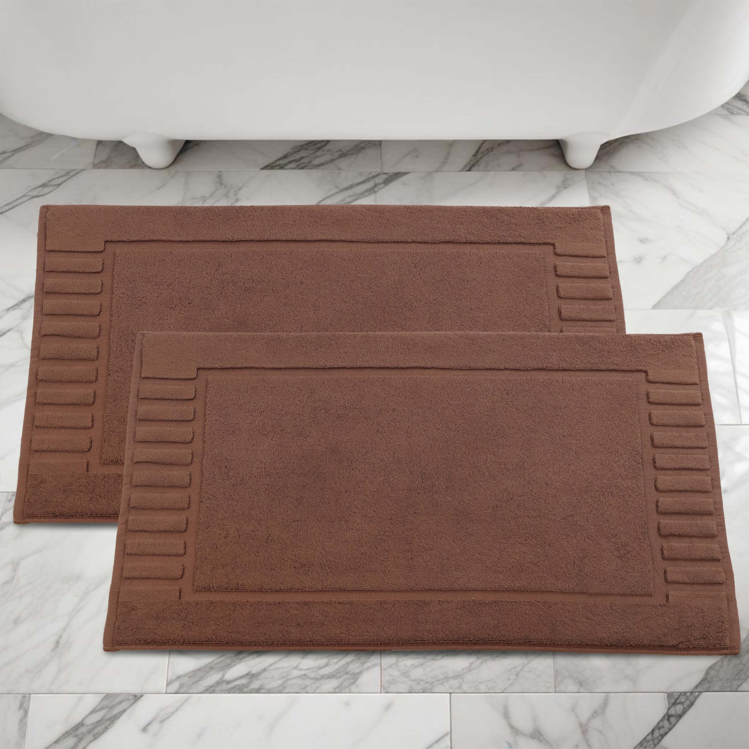 Photo 1 of Superior 100% Cotton Bathmat Set, Bath Mats, Bathroom Decor, Shower, Bathtub Essentials, Home Accessories, Washable Rug, No Backing, Heavyweight, Leo Collection, Set of 2, 22" x 35", Brown