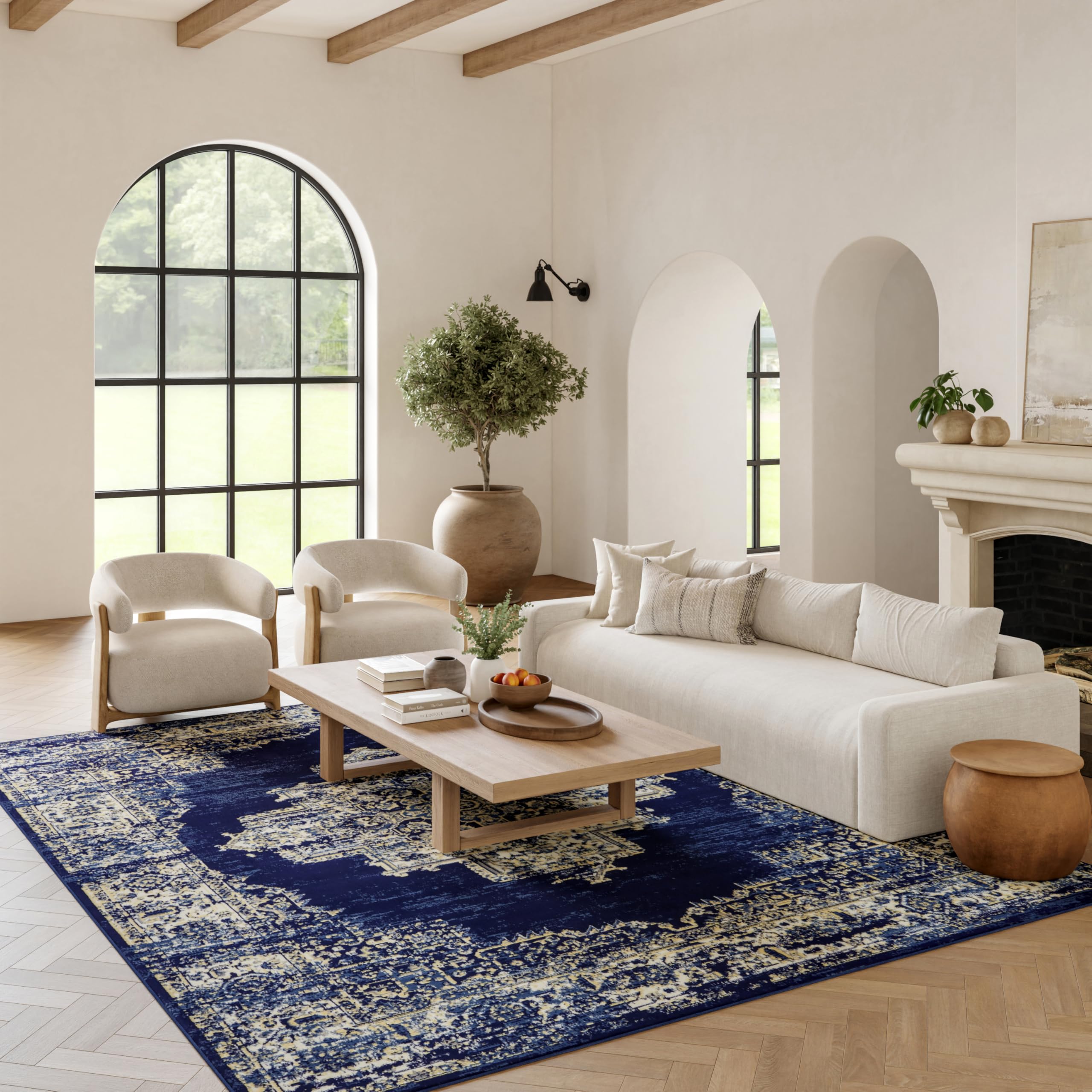 Nourison Home Grafix Navy Blue 6' x 9' Area Rug - Easy Clean, Non Shedding, Bed Room, Living Room, Dining Room, Kitchen (6' x 9') Image