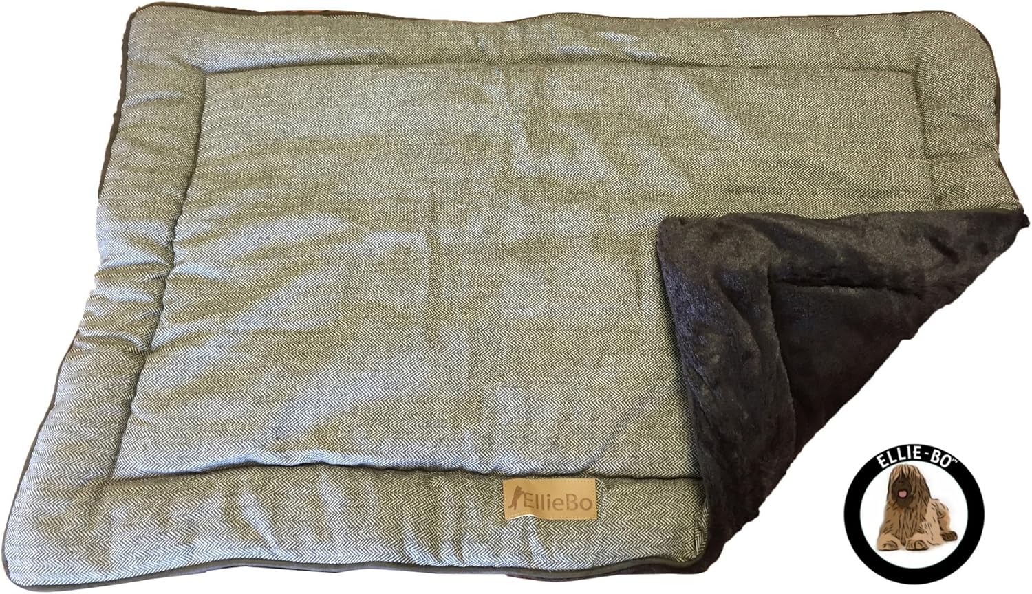 EllieBo Reversible Tweed and Faux Fur Mat Bed for Dog Puppy Cages and