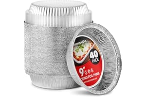 Stock Your Home 9" Round Aluminum Foil Pans with Lids (40 Pack) Pie Tins Disposable 9 Inch with Lid, To-Go Containers for Pie