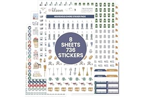 bloom daily planners Household Chores Planner Stickers -Essential Variety Pack for Home Productivity - To-Dos, Errands, Seasonal Tasks - 8 Sheets / 736 Stickers - Illustrated Icons & Quotes for