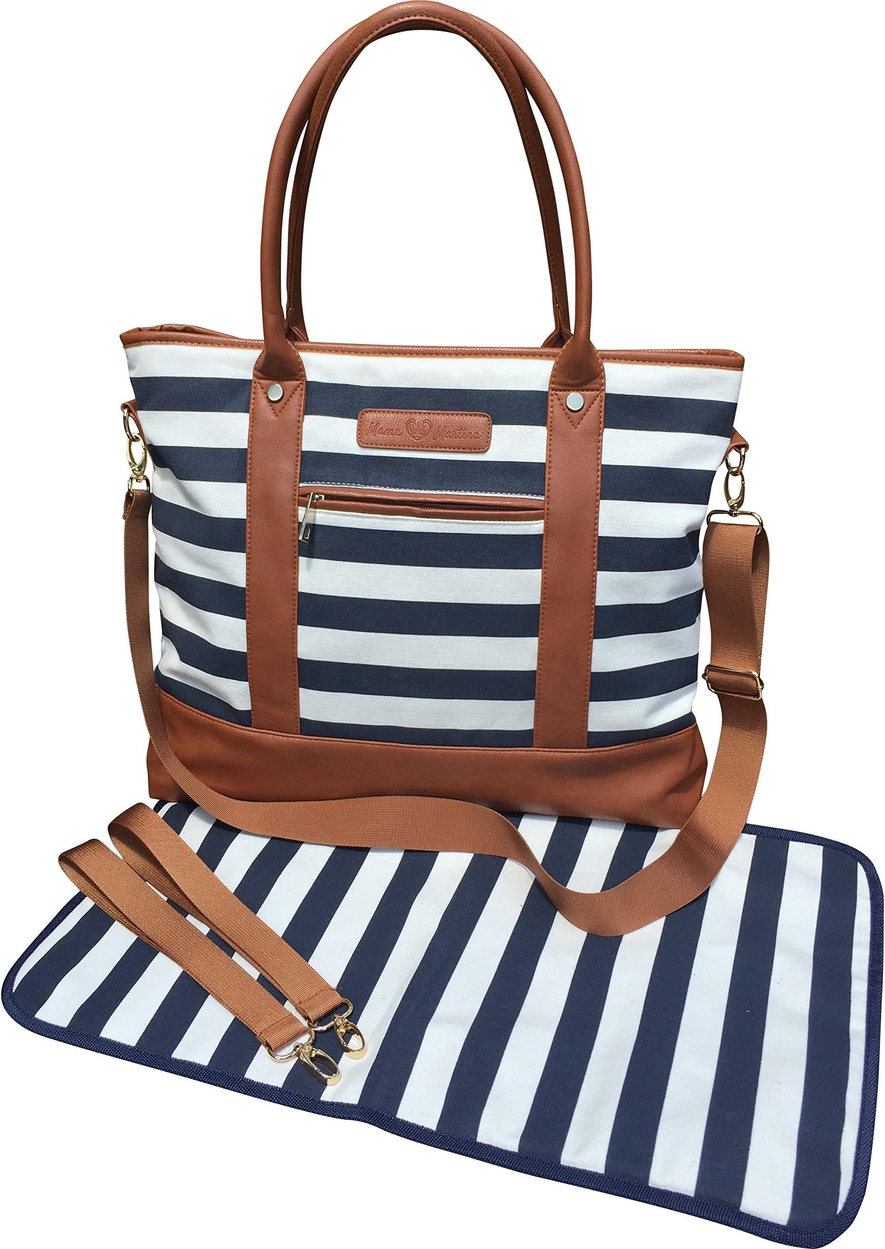 Lightweight Diaper Bag with Changing Pad - Navy Stripe