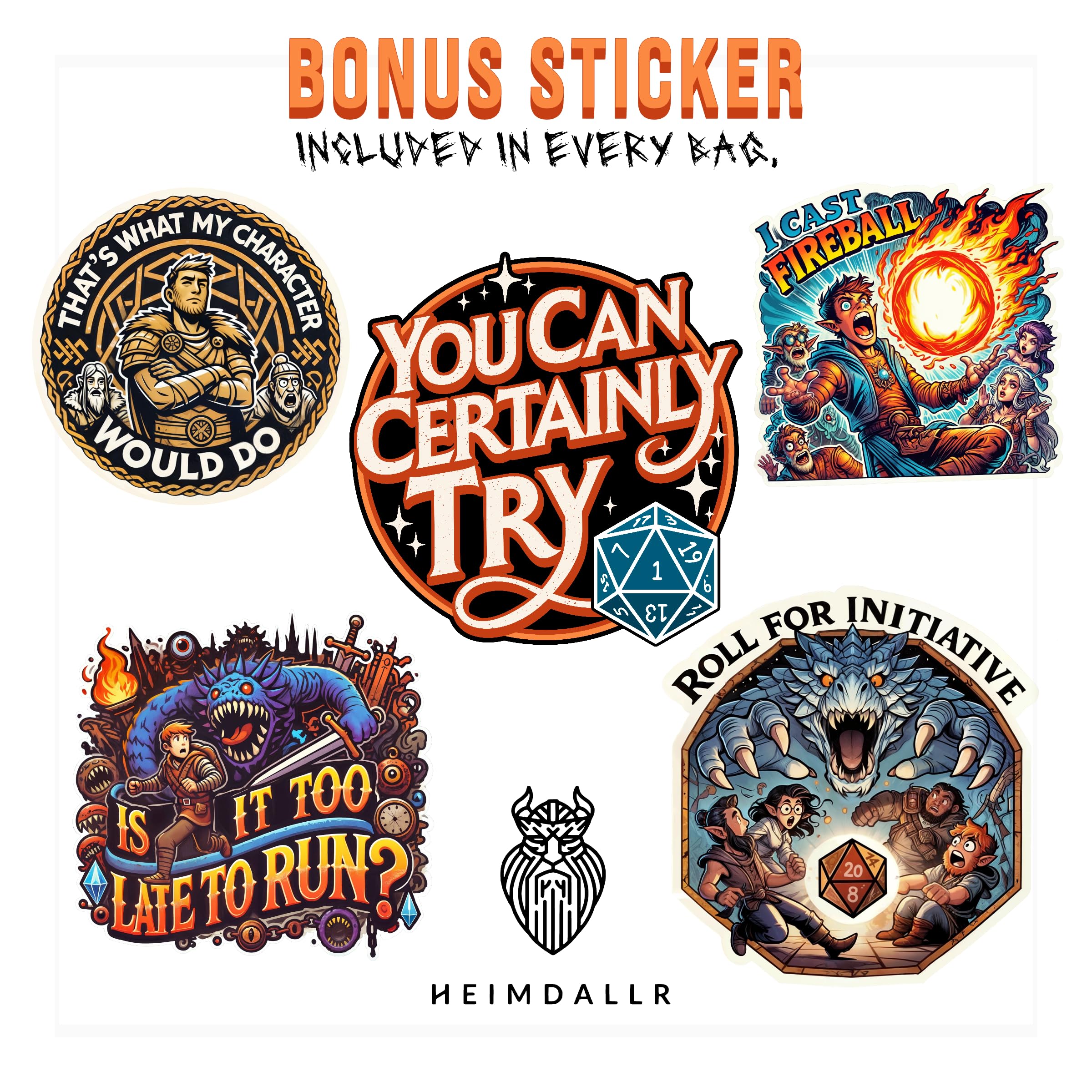 HEIMDALLR Mystery Metal DND Dice Set – 7pc Blind Bag with Random Class & Funny DND Stickers – Metal Role Playing Dice for Dungeons and Dragons – Gift for D&D Players, Great for New Characters