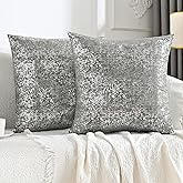 JELLYMONI Sparkling Decorative Pillow Covers Set of 2, Silver Glitter Throw Pillows Cover 18 x 18 Inch for Living Room Bed Sofa Couch, Morden Home Luxury Decor(18x18in,Silver Dark Grey)