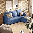 JUMMICO Convertible Sectional Sofa Couch, Fabric L-Shaped Sofa with 3 Seats, Removable Ottoman, Small Sofa for Small Apartments, Living Rooms and Offices (Blue)