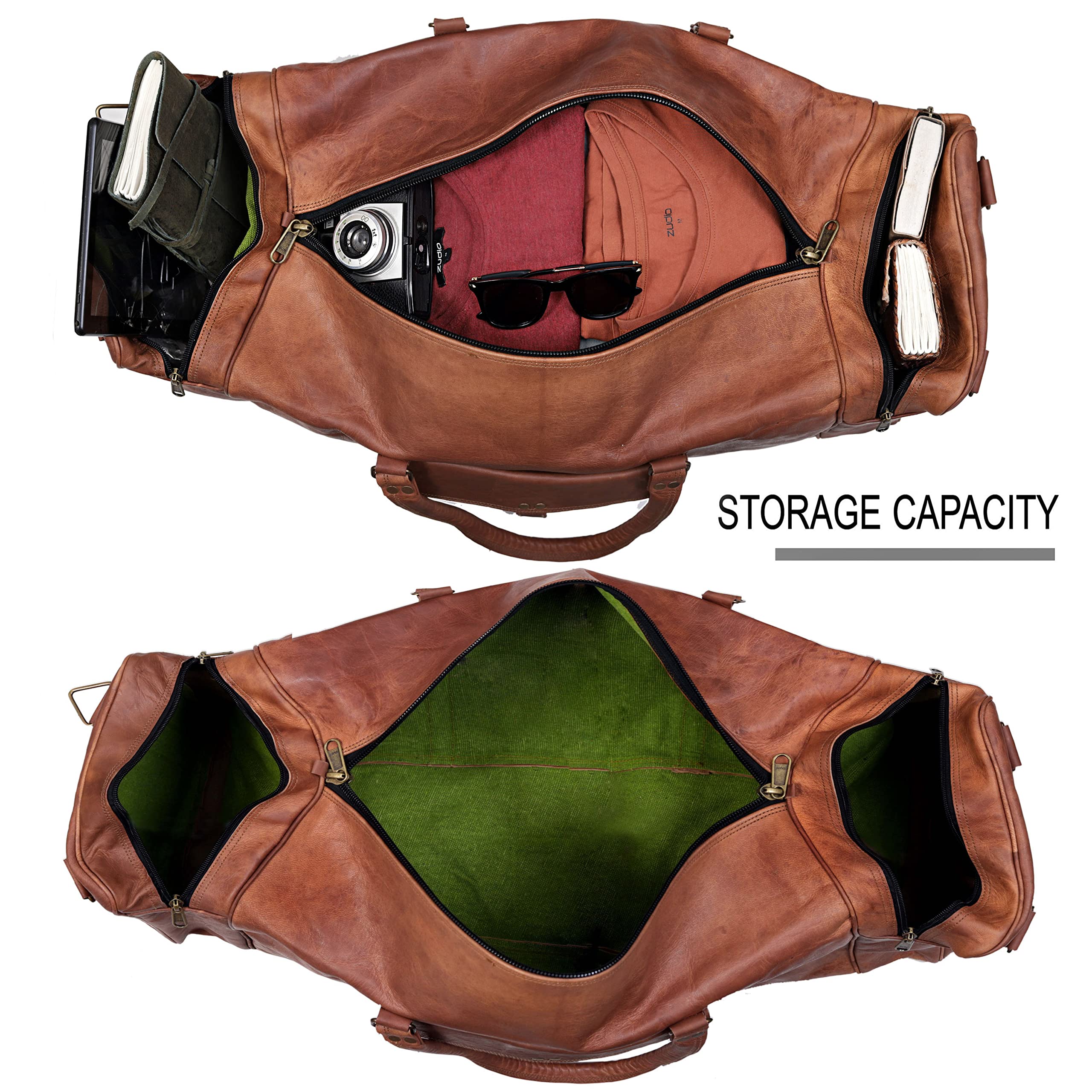 Dhk Devil Hunter Killer KK's Vintage Leather Duffel Bag, Handcrafted, Stylish & Durable, Ideal for Gym, Travel, Genuine Leather Travel Bag, Brass Rivets & Zippers Size 28