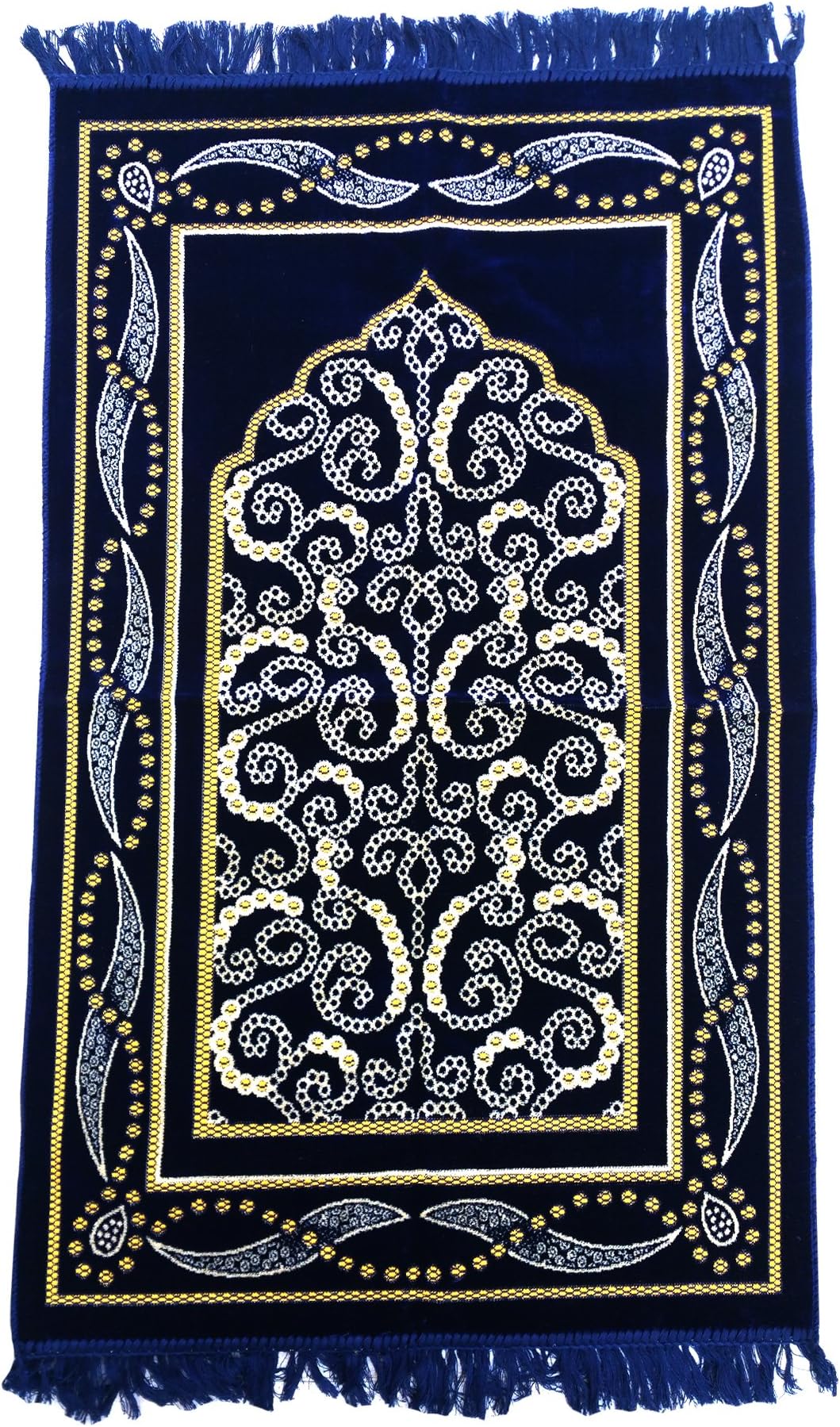 MuslimClothing Prayer Rug Dark Blue & Gold Dotted Arch Design 26 x 42 in (66 x 106 cm) Islamic Salat Ja Namaz