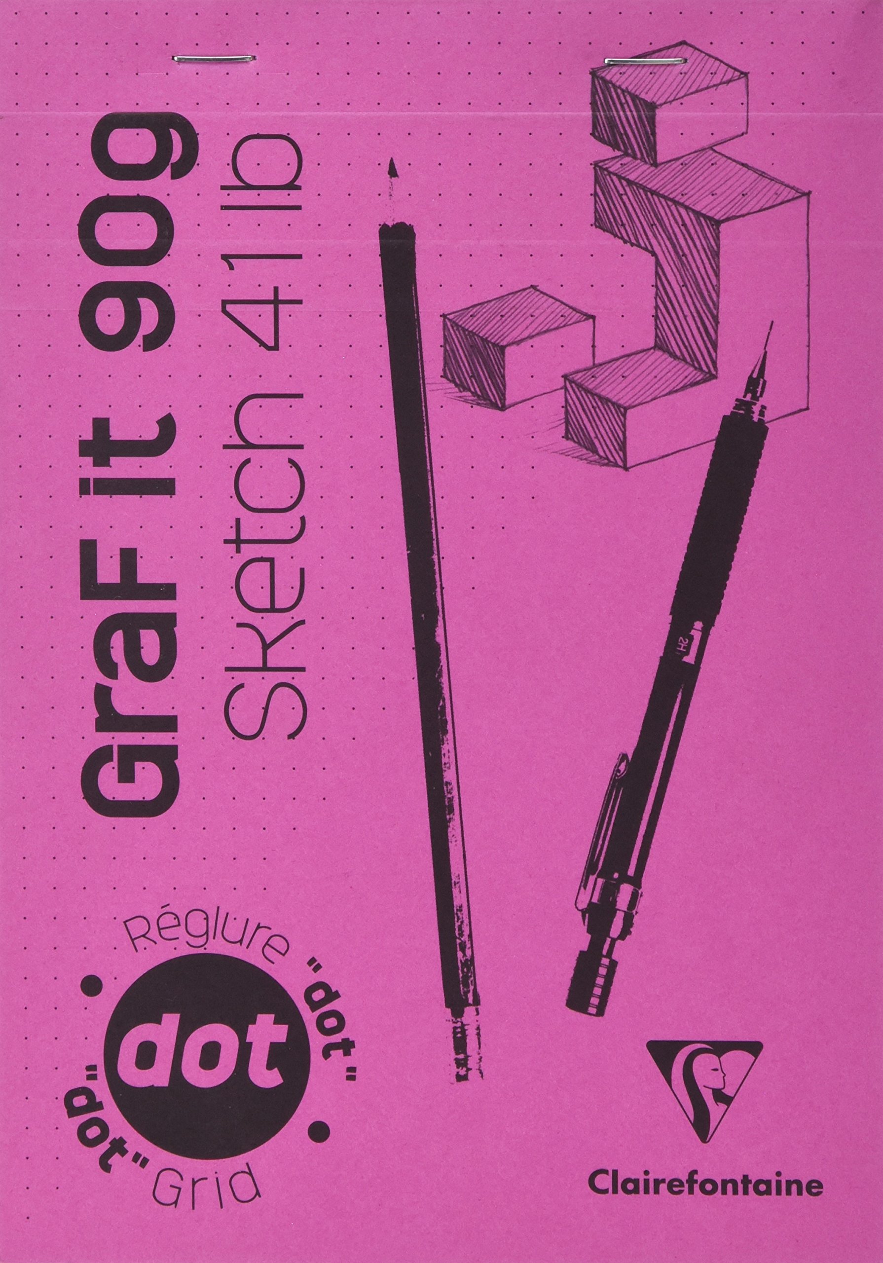 Clairefontaine - Ref 96695C - Graf It White Glued Dot Grid Sketch Pad (80 Sheets) - A5 Size, 90gsm Drawing Paper, Pink Cover, Microperforated Sheets, Top Glued